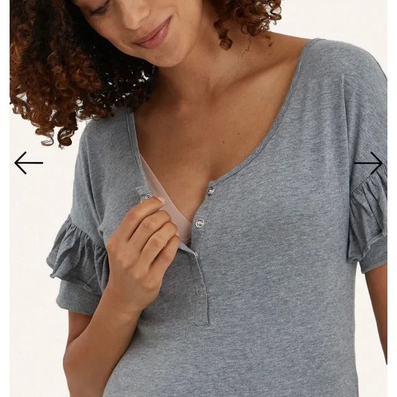 NWOT Women’s Nom Maternity - Grey and Ruffled Maria Nursing top. Size Medium. - Picture 3 of 16